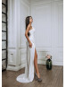 Asymmetrical Satin Glitter Split Maxi Party Dress